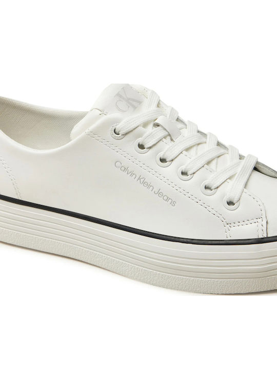Adidași Flatform Albi Cu Talpă Joasă Din Piele Pentru Femei Bold Vulc