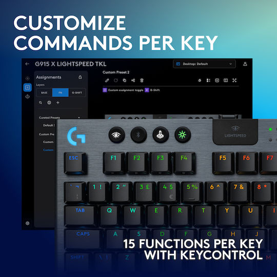 Logitech G915 X Lightspeed Wireless Gaming Mechanical Keyboard Tenkeyless with GL Linear switches and RGB lighting (English US)