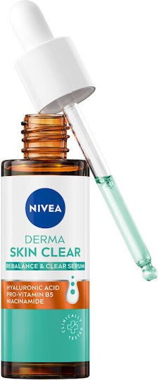 Nivea Derma Skin Clear Rebalance & Clear Soothing & Moisturizing Serum Face with Niacinamide & Hyaluronic Acid for Acne & Imperfections 30ml
