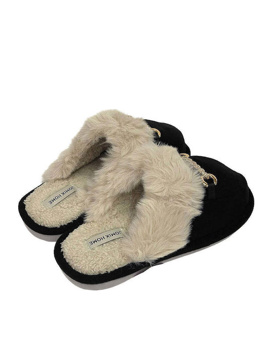 Winter Damen Hausschuhe mit Fell Schwarze