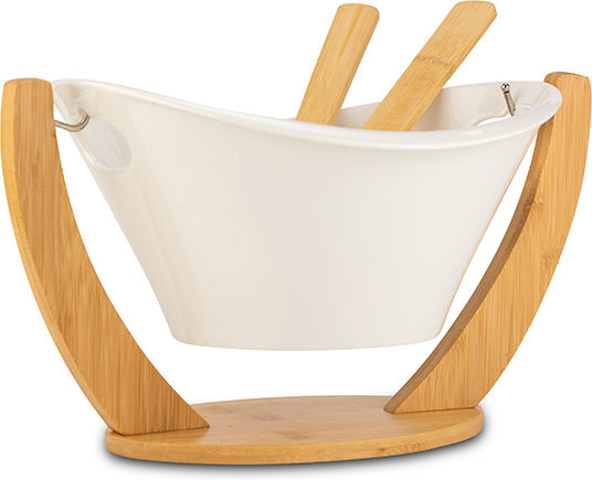 Nava Wooden Salad Bowl White 26x23x18.5cm