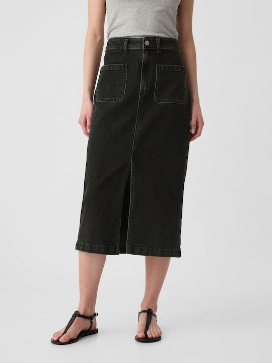 Denim Bleistift Midi Rock Black Wash