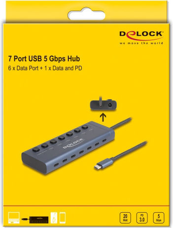DeLock Hub 10 Porturi USB 2.0 cu Conectare USB-C Albastru