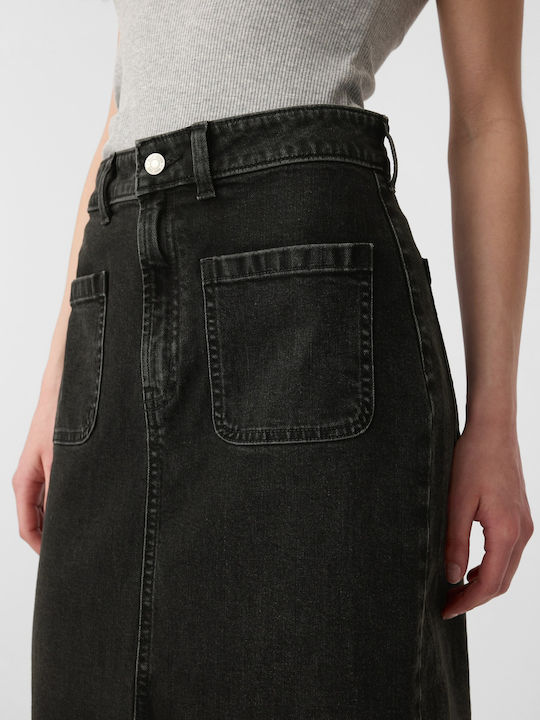 Denim Bleistift Midi Rock Black Wash