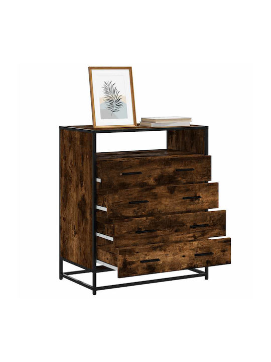 Wooden & Metallic Chest of Drawers Smoked Oak 70x41x70cm