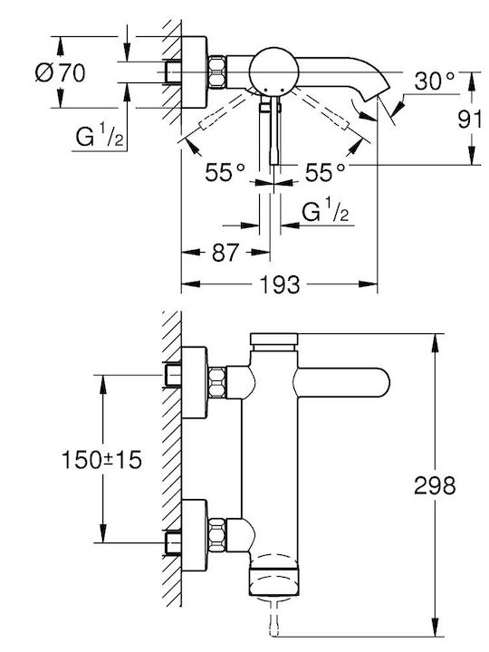 Grohe Essence Αναμεικτική Μπαταρία Μπανιέρας Μαύρη Grohe Essence Αναμεικτική Μπαταρία Μπανιέρας Μαύρη