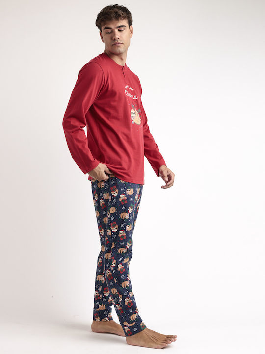 Admas Men's Winter Cotton Pajamas Set Red