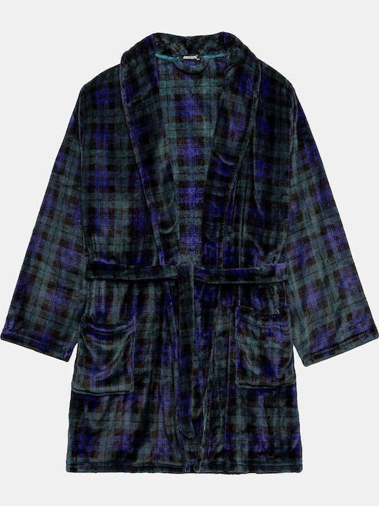 Minerva Χειμερινή Καρό Ανδρική Ρόμπα Fleece Black Minerva Χειμερινή Καρό Ανδρική Ρόμπα Fleece Black