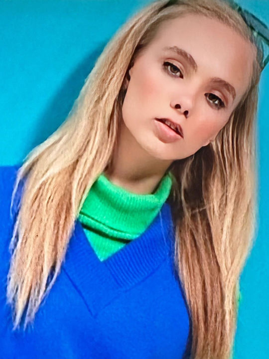 Women's Sleeveless Sweater with V Neckline Blue