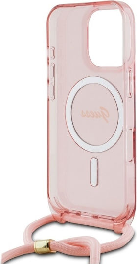 Guess Crossbody Cord Script Magsafe Umschlag Rückseite Kunststoff mit Band Rosa (iPhone 17 Pro / iPhone 16 Pro)