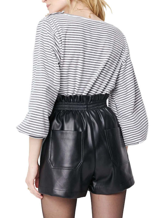 Art Love Damen Leder Hohe Taille Shorts Schwarz