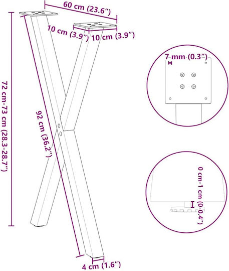 Dining Table Legs X Shape 2 Pieces Black 60x72-73 Cm Steel Black 4012912