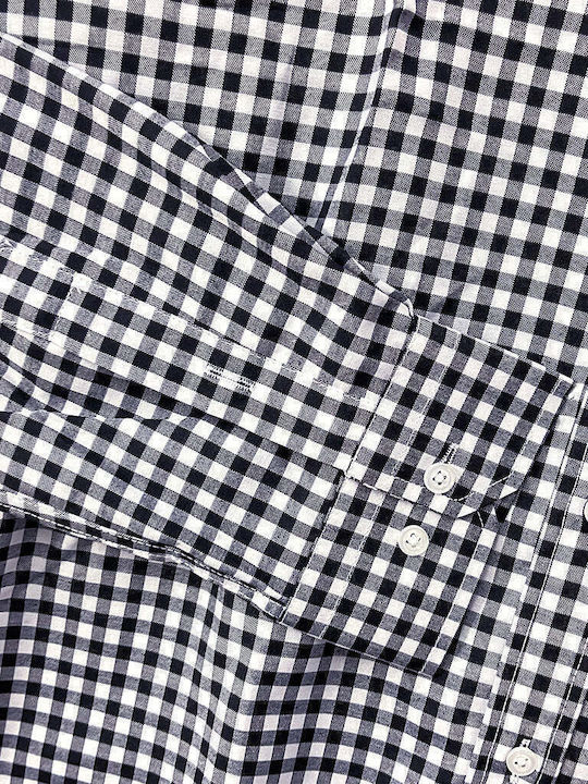 Long-sleeved Cotton Shirt Checked Black and white