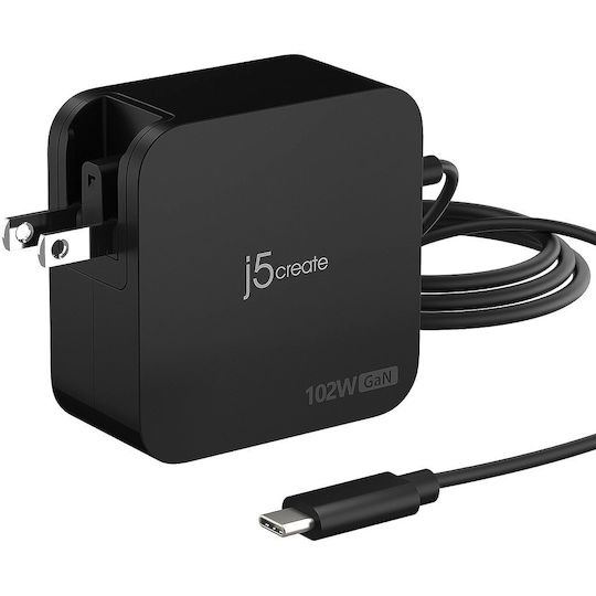 J5create Charger with Built-in Cable GaN with USB-C Port USB-C 102W Power Delivery Blacks (JUP25102V-N)