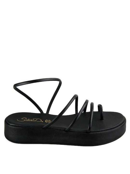 Black Leather Handmade Flatform Sandal Black