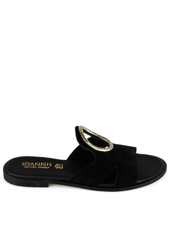 Hera Sandals Leather Women's Flat Sandals in Black Color