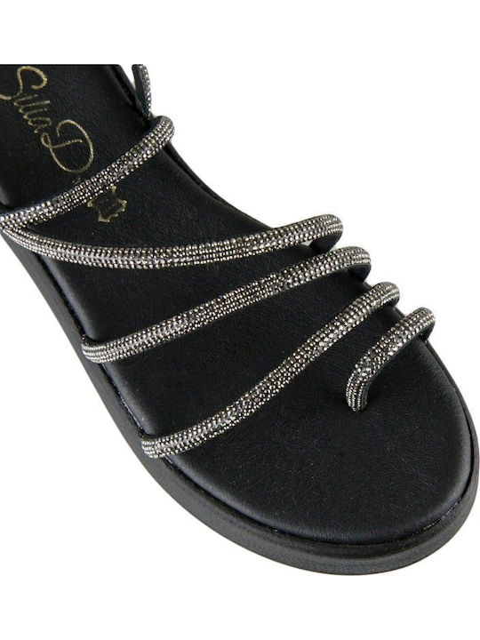 Δερμάτινα Γυναικεία Σανδάλια Flatforms Μαύρα