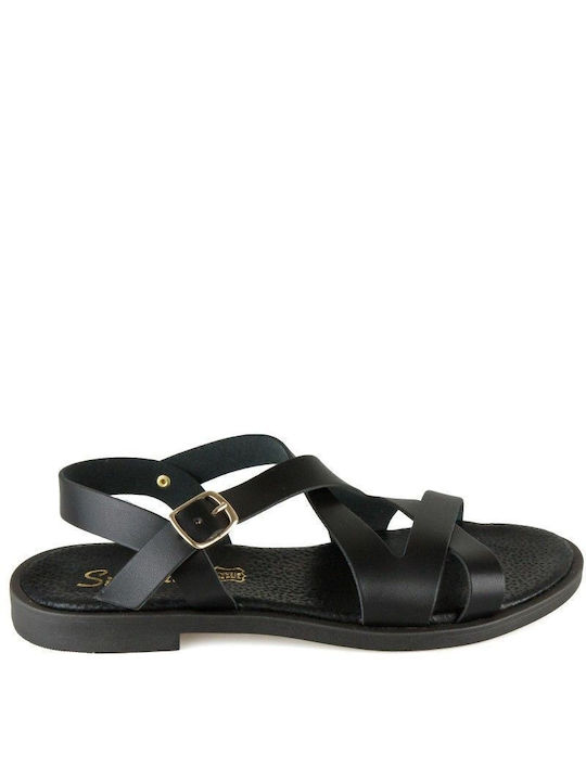 Silia D Leder Flache Sandalen für Damen in Schwarz Farbe