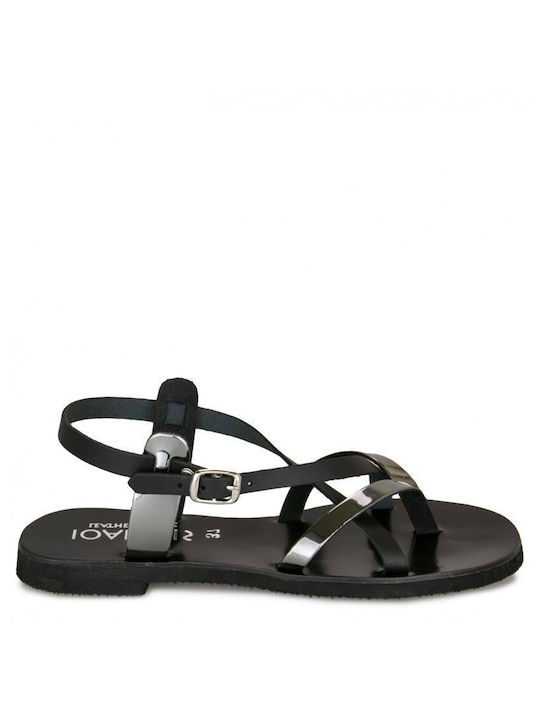 Silia D Leder Flache Sandalen für Damen in Schwarz Farbe