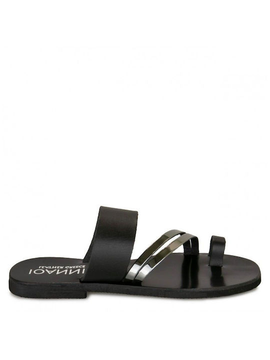 Silia D Leather Women's Flat Sandals in Black Color