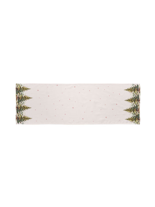 Kentia Snow Christmas Tablecloth Runner Fabric Green L45xW140cm.