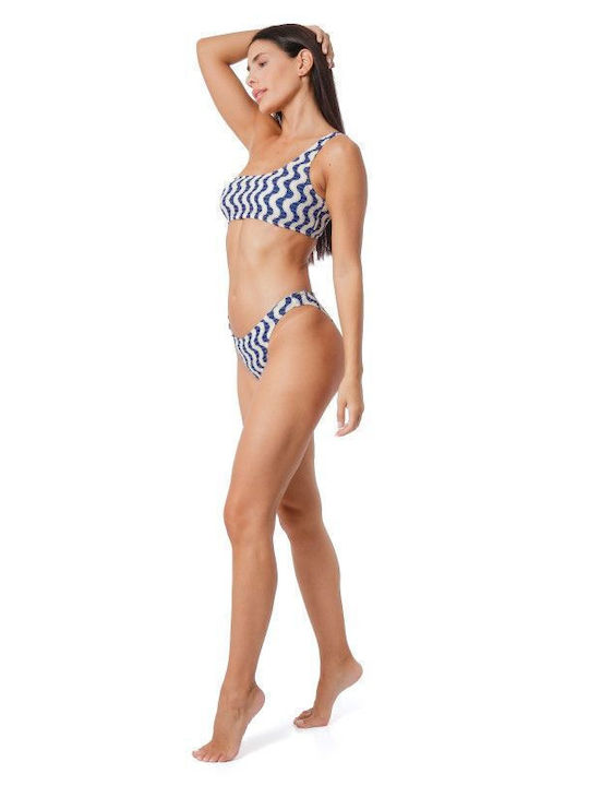 Set Bikini Με Έναν Ώμο Ριγέ Navy Μπλε