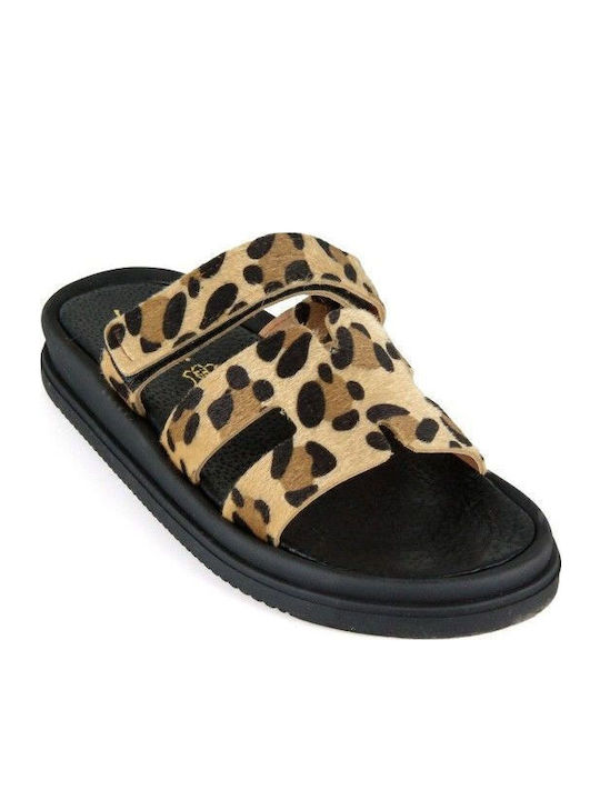 Δερμάτινα Γυναικεία Σανδάλια Flatforms Καφέ