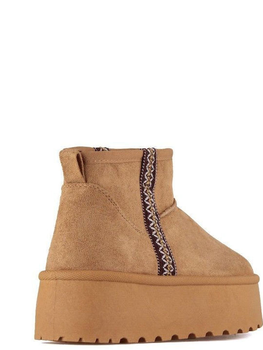 Suede Women's Ankle Boots with Fur Brown