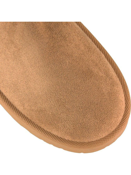 Suede Women's Ankle Boots with Fur Brown