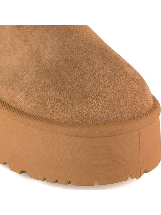 Suede Women's Ankle Boots with Fur Brown