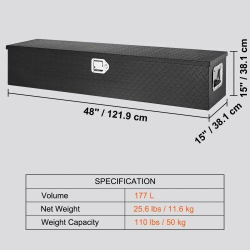 Vevor Ανθεκτικό Αλουμινένιο Κουτί Εργαλείων 48"x15"x15" Καρότσα Φορτηγού Lczxg48x15x155sh1v0
