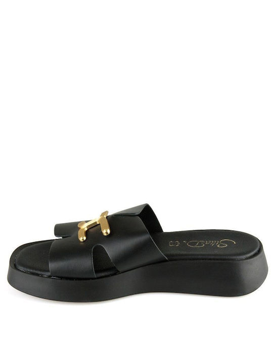 Black Leather Handmade Flatform Sandal Decorative