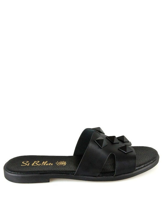 Black Leather Handmade Flat Sandal Studs