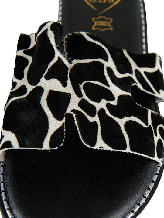 Μαύρο Δερμάτινο Χειροποίητο Σανδάλι Animal Print