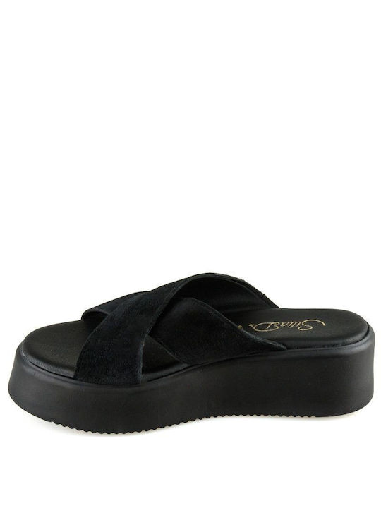 Black Leather Handmade Flatform Sandal