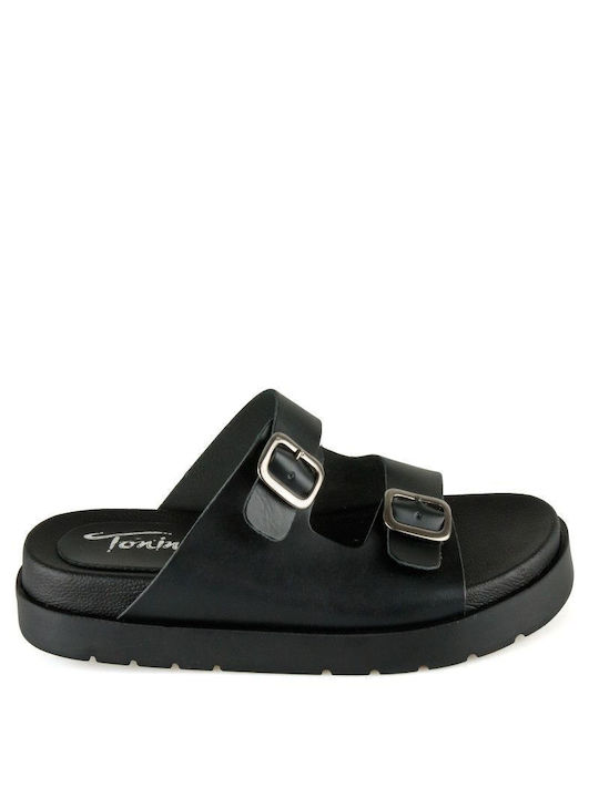 Black Leather Handmade Flatform Sandal