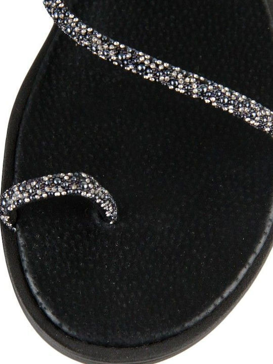 Sandale Casual Damă Negru de Piele Handcrafted Flat Glitter