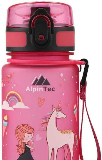 AlpinPro Kids Water Bottle Plastic with Straw Pink 400ml