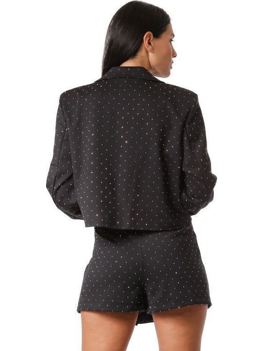 Μαύρο Σετ Skorts Cropped Σακάκι Strass