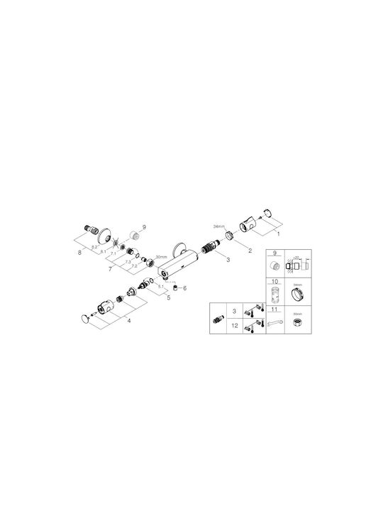 Grohe Αναμεικτική Μπαταρία Ντουζιέρας Θερμοστατική Μαύρο / Μαύρο / Μαύρο