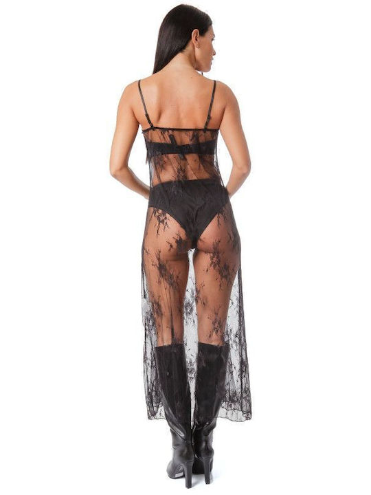 Schwarzes Spitzen-Midikleid ohne Ärmel