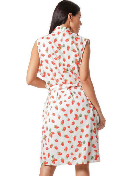 Weißes Midi-Kleid mit Kimono-Prints