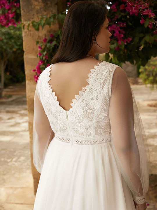 Νυφικό Φόρεμα Plus Size Α-γραμμή Ιβουάρ Τούλι Κεντημένη Δαντέλα Debora
