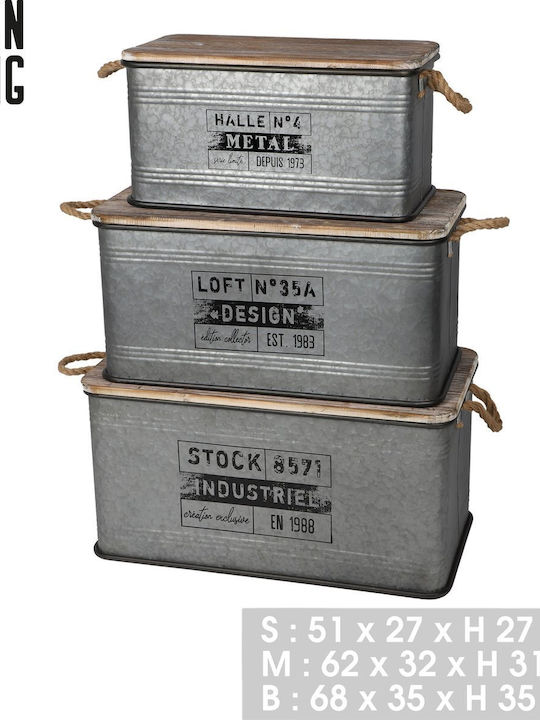 Set of Metal Storage Boxes 3 Pieces 51x27x27cm 62x32x31cm 68x35x35cm Urban Living 54155