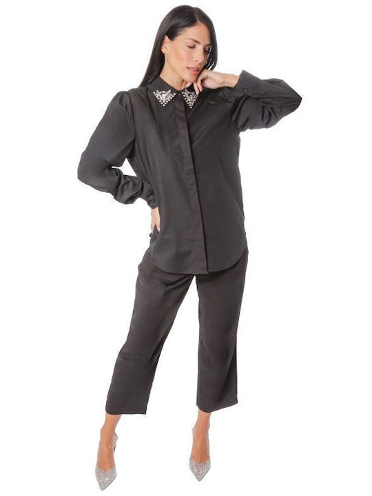 Black Shirt with Decorative Stones