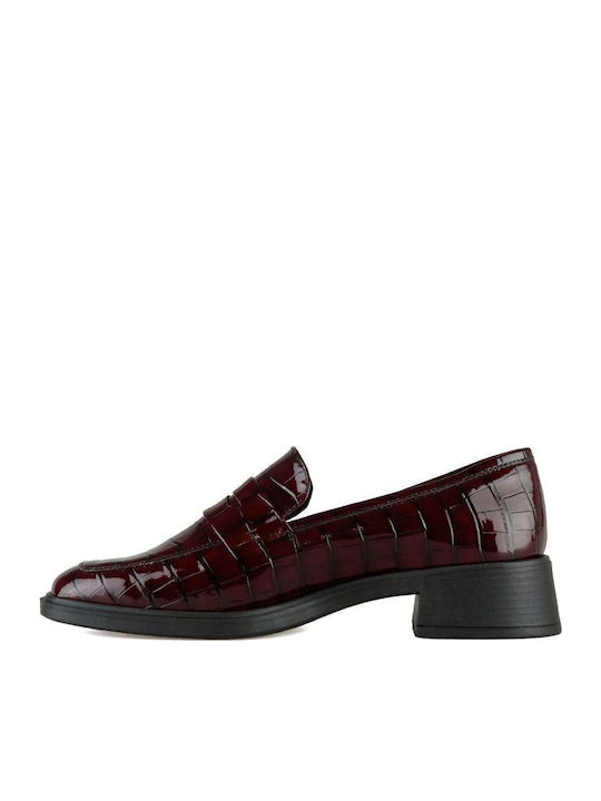 Quadratische Bordeaux Krokodil-Lack-Loafer Design