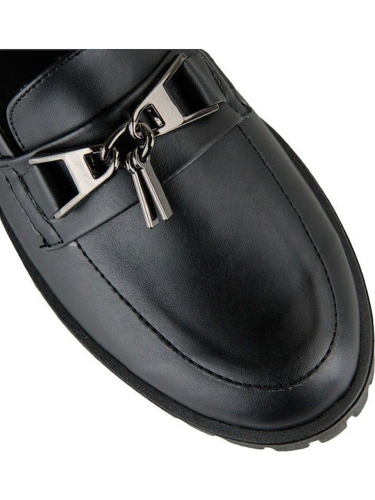 Mocasini negri cu decorațiune metalică