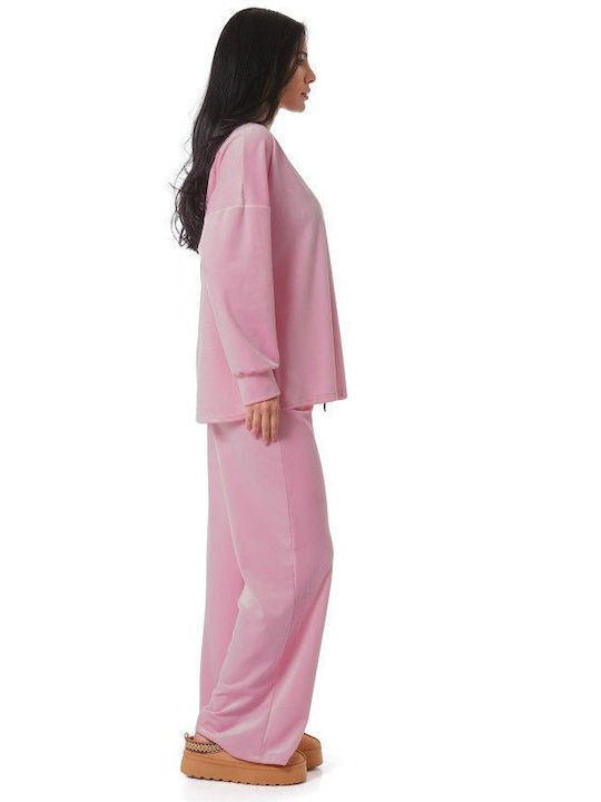 Pink Velour Tracksuit Set