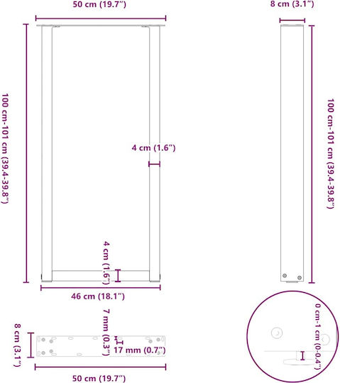 Vidaxl Couchtischbeine U-Form 2 Stk. Anthrazit 50 x 100-101 cm Anthrazit