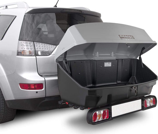 Menabo Car Tow Hitch Box with Single Opening and 300lt Capacity Silver